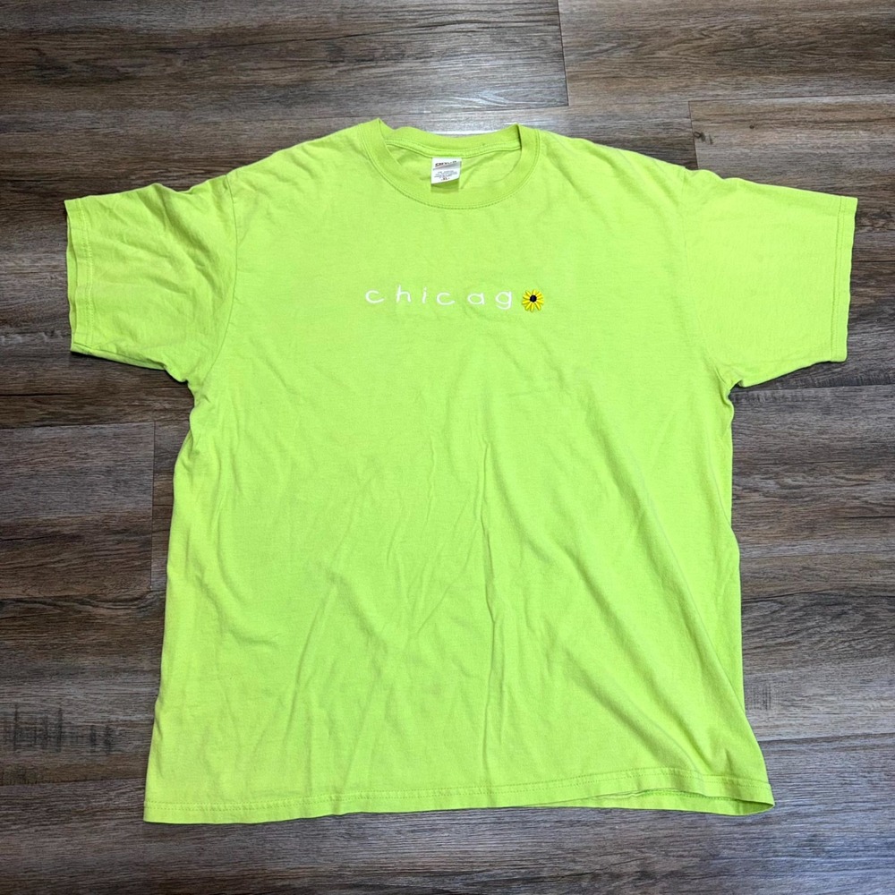 VTG Anvil Tag Chicago Sunflower Short-Sleeve Shirt Womens XL Neon Green